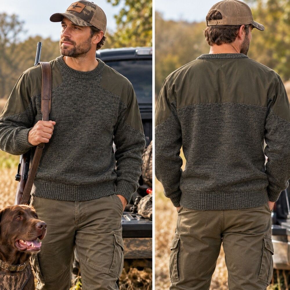 Vintage Orvis 100% Wool Shooting Sweater Mens M Hunting Field Shoulder Patches